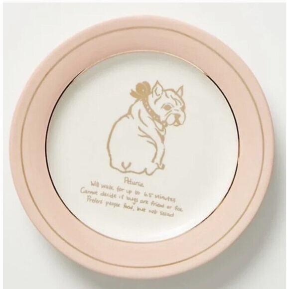 Anthropologie FRENCHIE Dog BIOGRAPHY Canapé Plate “ Petunia" Set of 4 - Picture 1 of 5